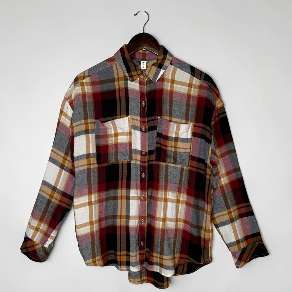BP Plaid Oversized Boyfriend Flannel Shirt Cabincore Cozy Cabin size Small